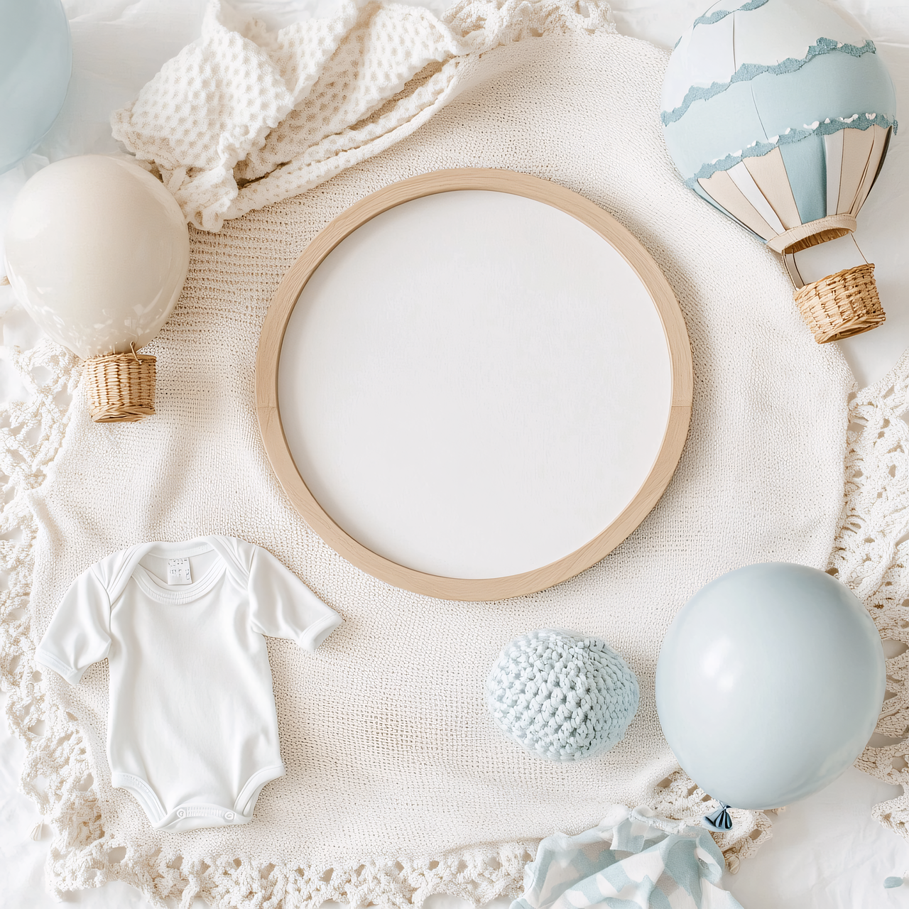Baby shower decorations with a pastel balloon garland