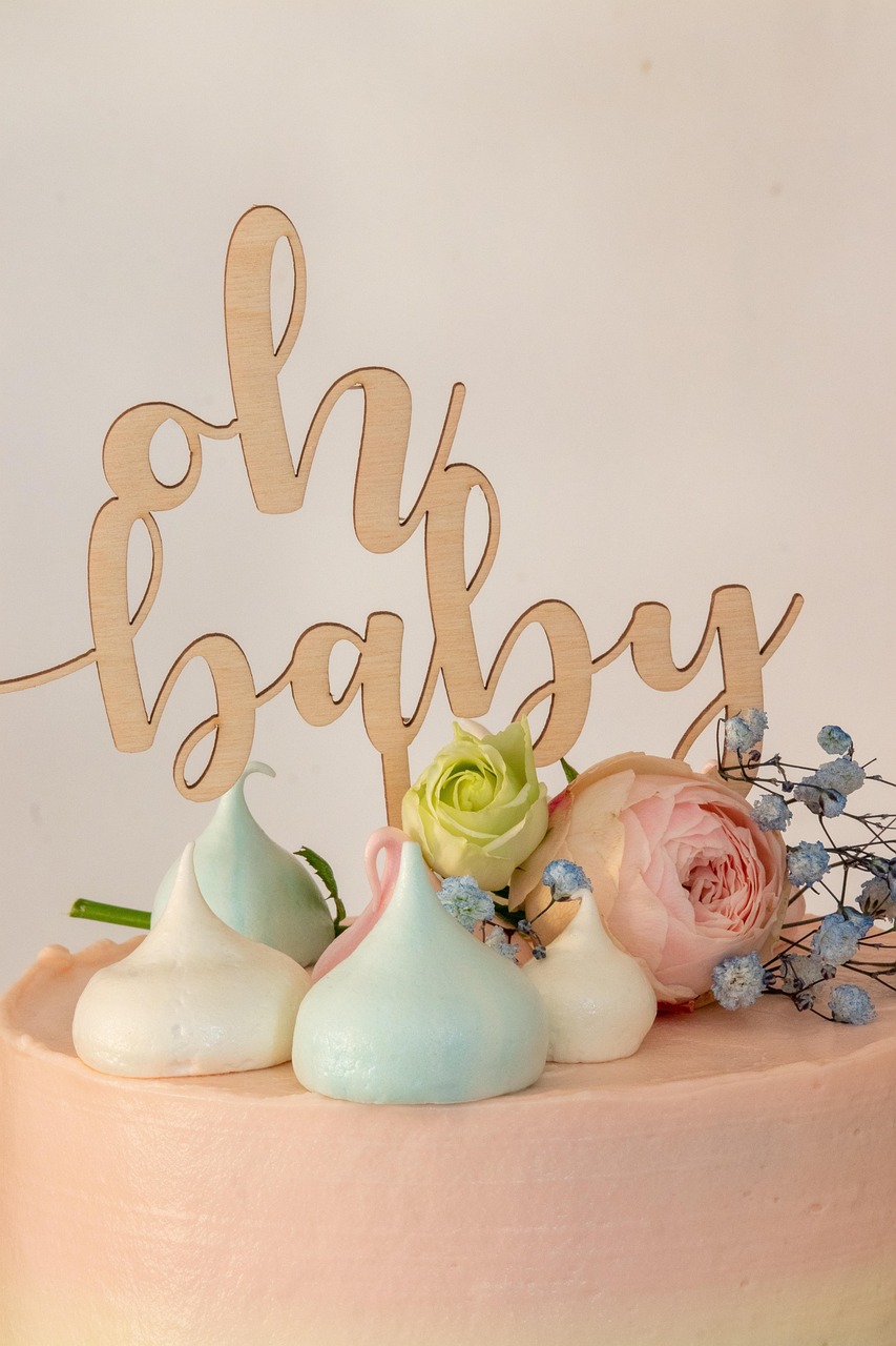 A decorated baby shower cake